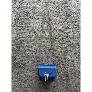 Giuseppe Zanotti Signature Leather Minaudiere in‎ Rare Metallic Blue Purse